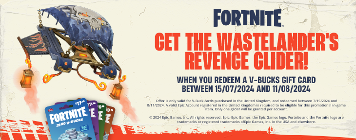 Get the Wastelander's Revenge Glider when you redeem with Fortnite!