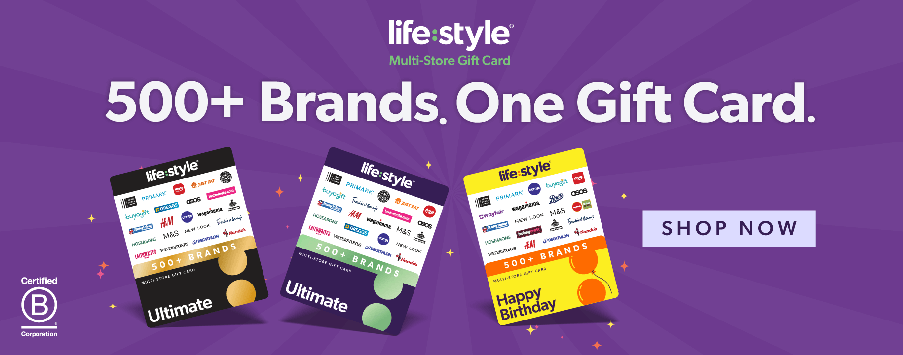 Lifestyle. 500+ Brands. One Gift Card. Shop Now.