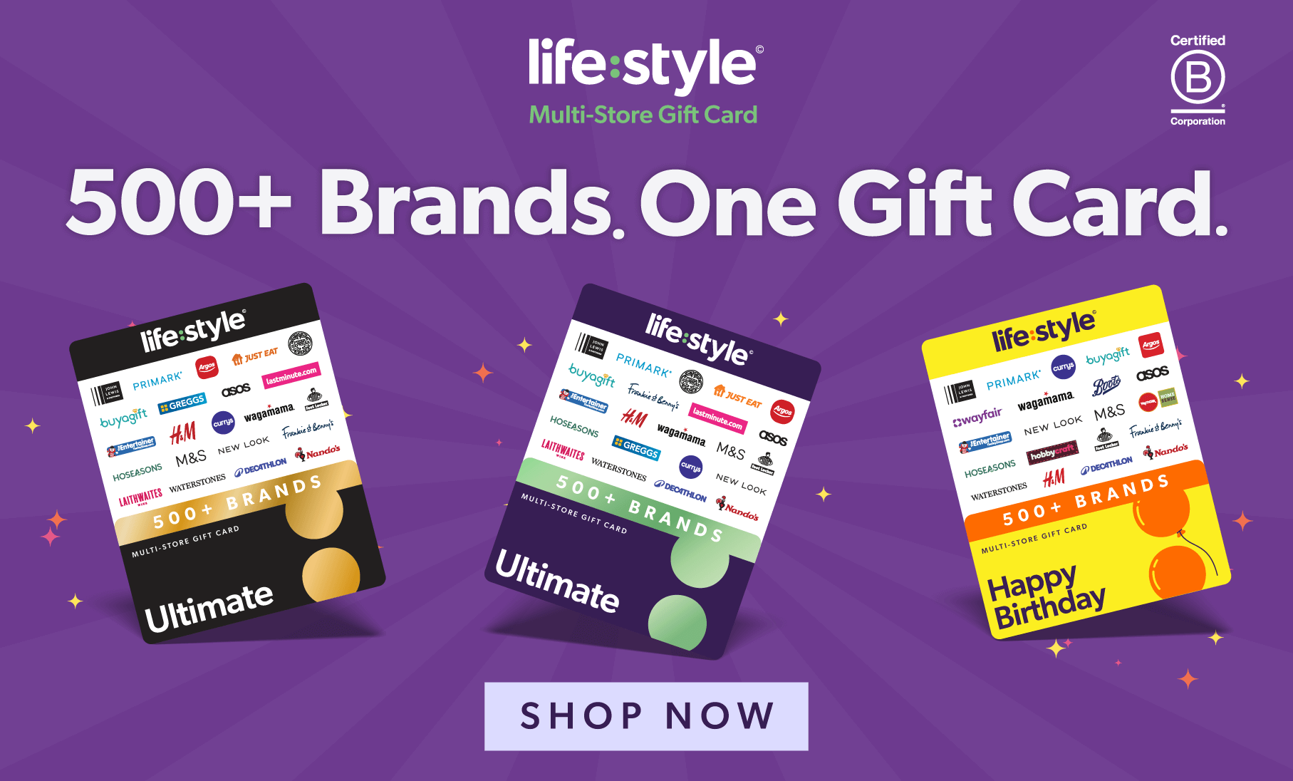 Lifestyle. 500+ Brands. One Gift Card. Shop Now.
